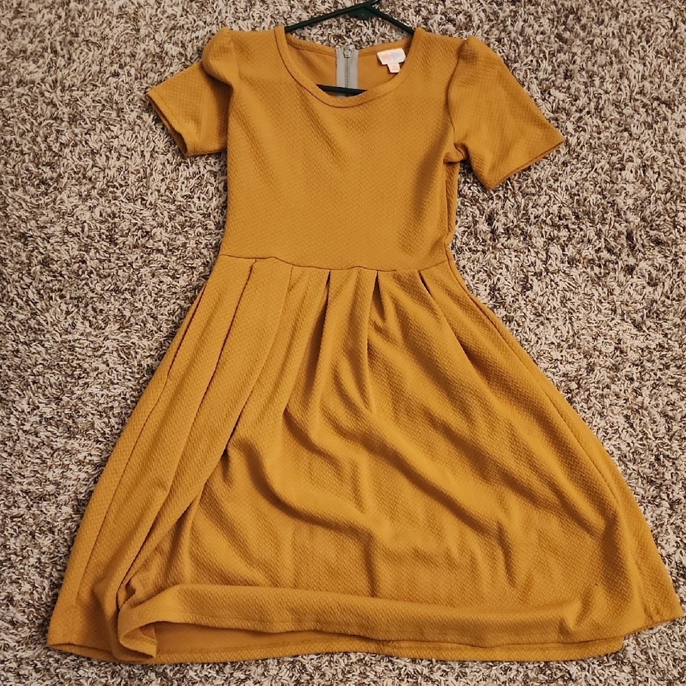 LULAROE Amelia Mustard Yellow Short Sleeve Dress